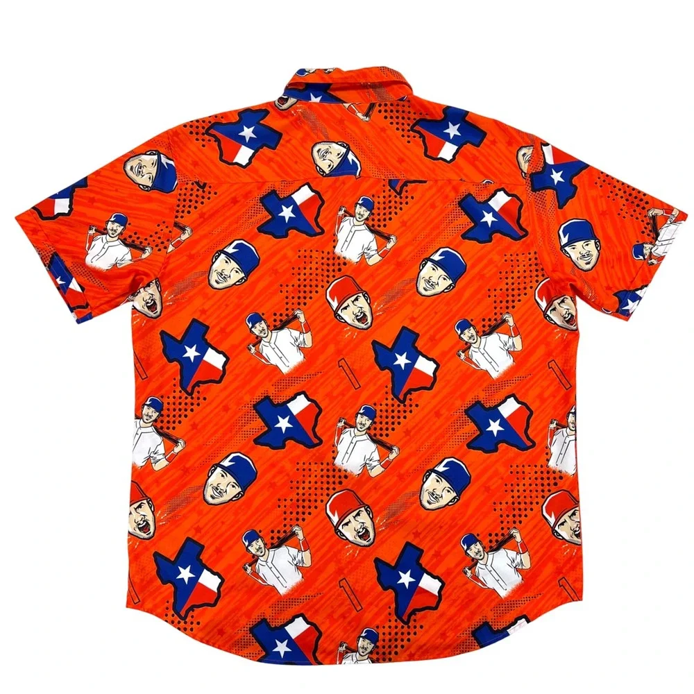 RSVLTS x MLBPA Texas Baseball Shirt Men's 2XL Orange KunuFlex Astros Rangers AOP - Picture 4 of 9